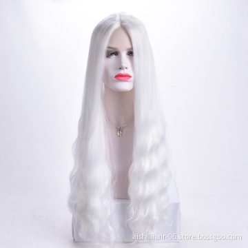 Aishili wholesale snow white long hair yaki straight wig synthetic lace front synthetic wigs for women